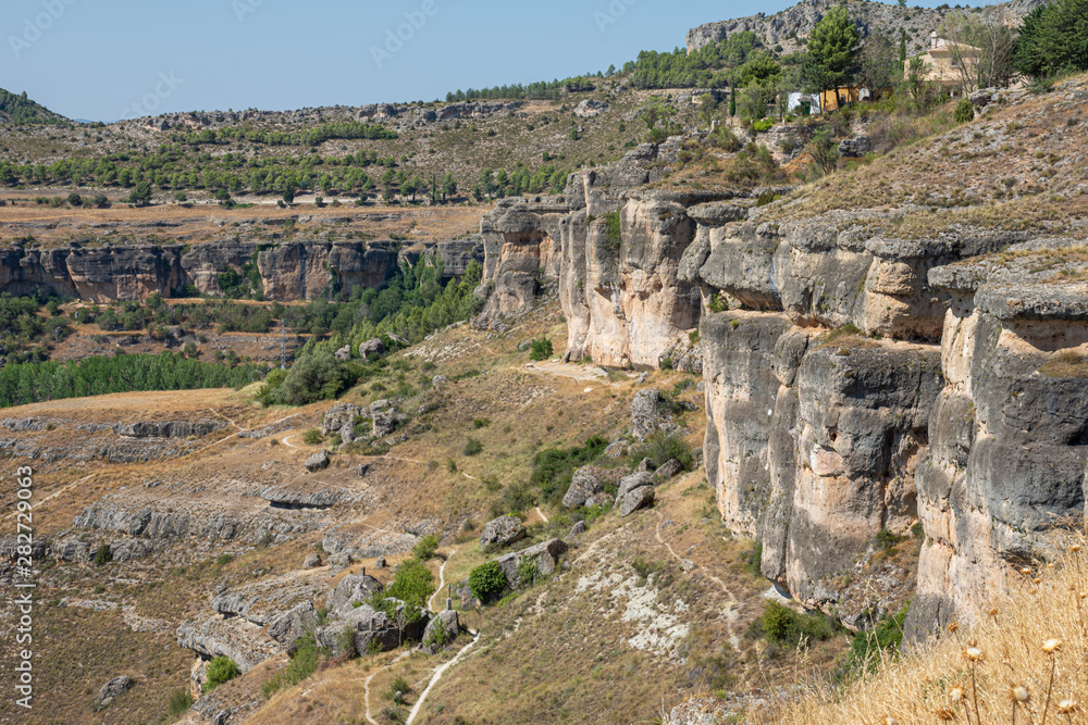 Landscape with karstic cliffs surrounding the city of Cuenca in Spain, Europe