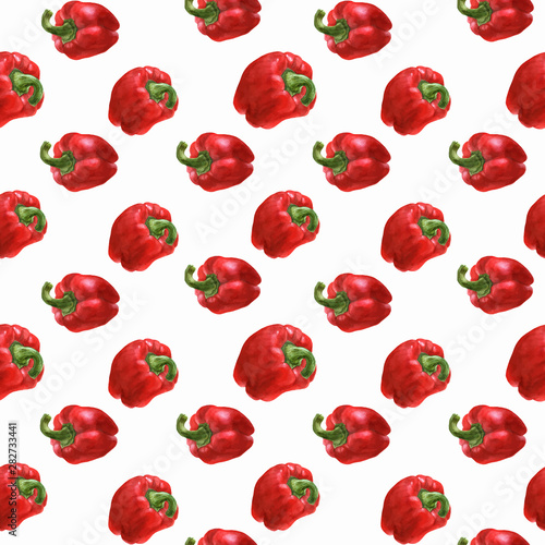Traced watercolor seamless pattern with paprika