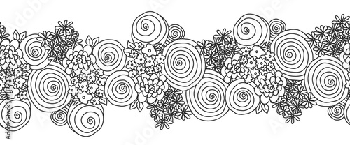 Black and white flower bouquet seamless vector border