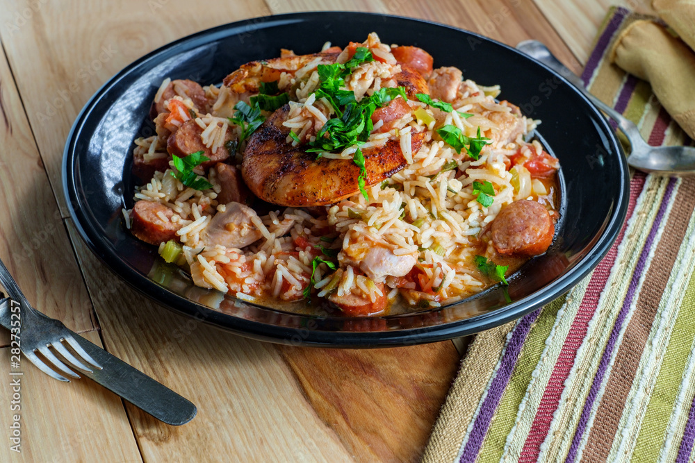 Shrimp Chicken Andouille Sausage Jambalaya Stock Photo | Adobe Stock