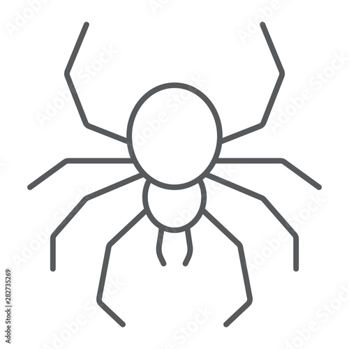 Spider thin line icon, spooky and animal, arachnid sign, vector graphics, a linear pattern on a white background.