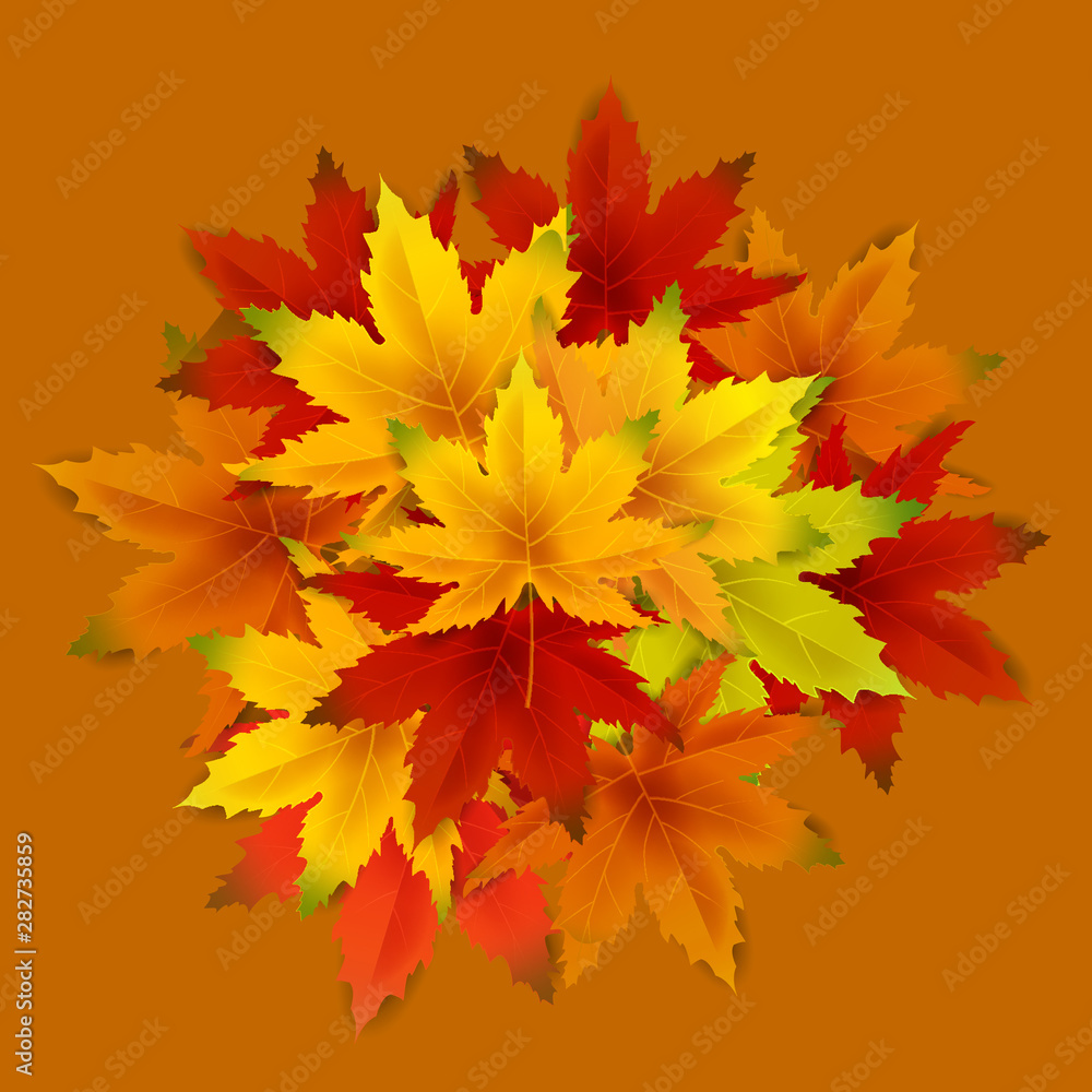 Autumn Background Template, with falling bunch of leaves, shopping sale or seasonal poster Autumn Background Template, with falling bunch of leaves, shopping sale or seasonal poster