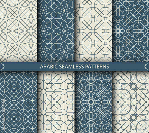 Collection of ornamental seamless tile patterns. Set of vintage orient backgrounds. Decorative vector illustrations