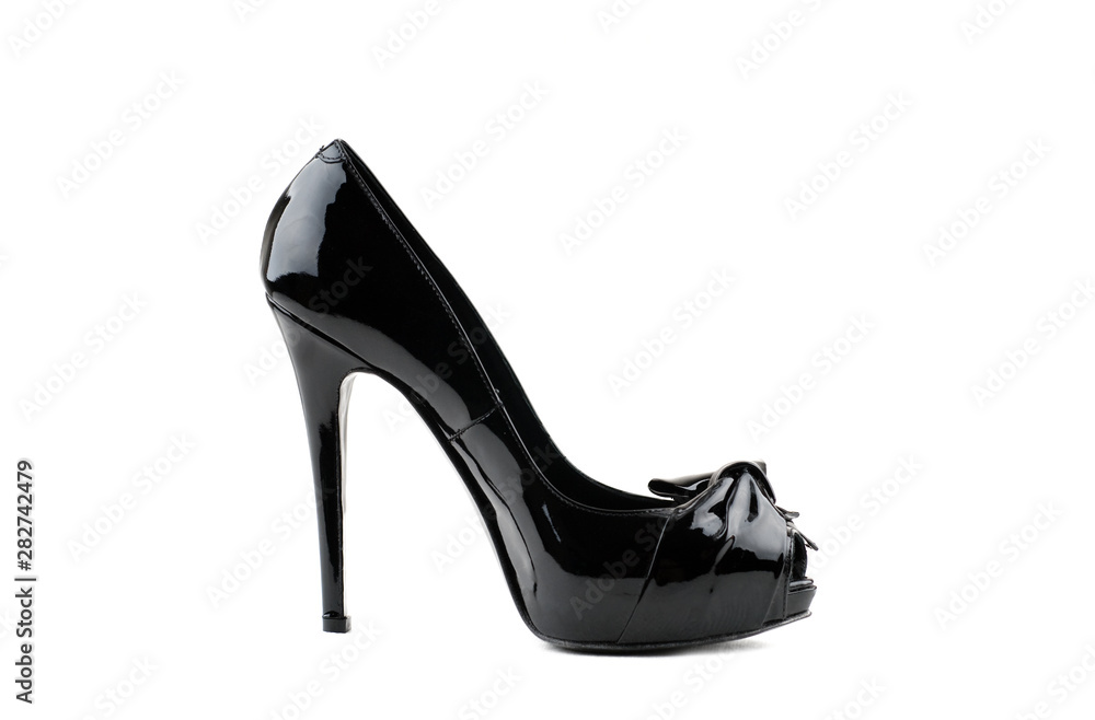 Photo of elegant modern female's black shoe Photo of elegant modern female's black shoe