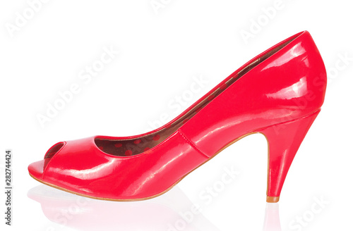 red heeled shoes on isolated white background