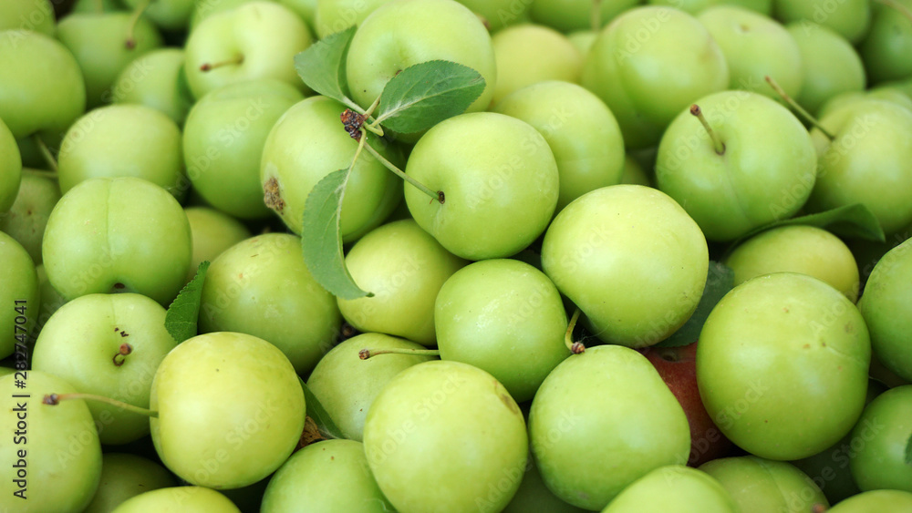 sour plums in a container, green and sour plums, sour plums in a container, green and sour plums,