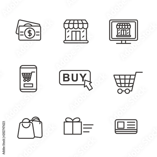 Set of online shopping related icon with simple line design. Shopping related vector line illustration.