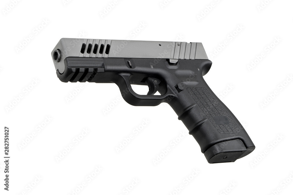 Modern black-gray gun isolate on white background. Modern black-gray gun isolate on white background.