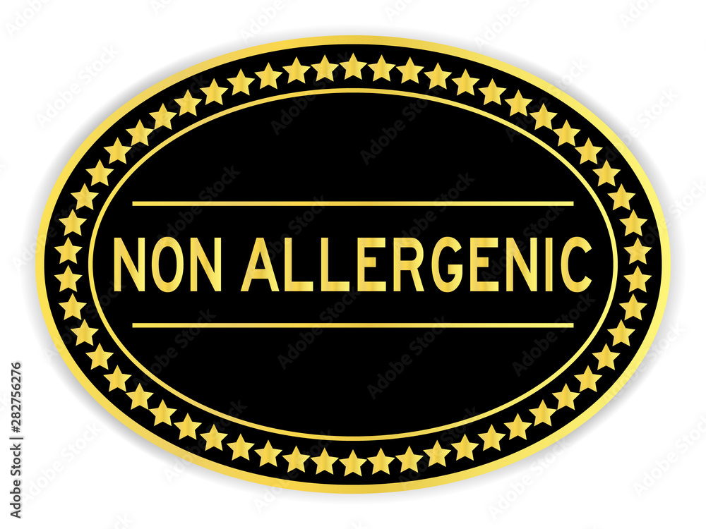 Gold oval label sticker with word non allergenic on white background