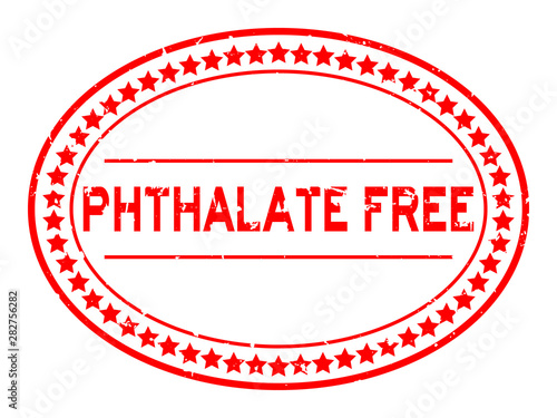 Grunge red phthalate free word oval rubber seal stamp on white background