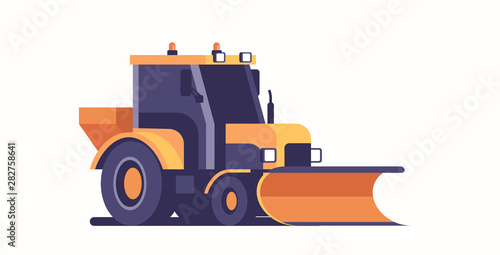 snow plow tractor icon professional cleaning machine winter snow removal concept flat horizontal
