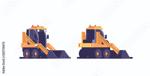 snow plow tractor icon professional cleaning machine winter snow removal concept front back side view flat horizontal