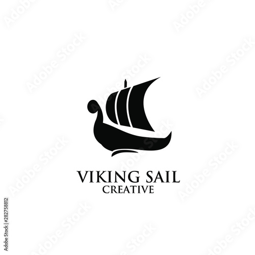 viking boat ship black logo icon design vector illustration