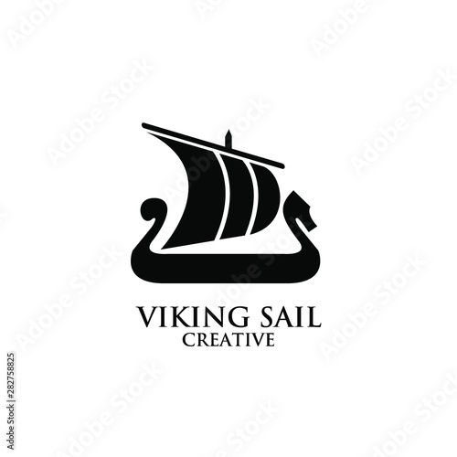 viking boat ship black logo icon design vector illustration