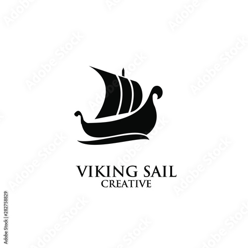 viking boat ship black logo icon design vector illustration