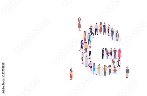 businesspeople crowd gathering in letter G shape English alphabet concept mix race men women casual people group standing together full length horizontal