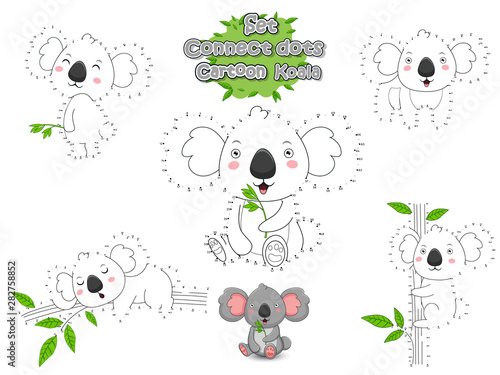 Photography Set Connect The Dots Draw Cute Cartoon Koala and Color