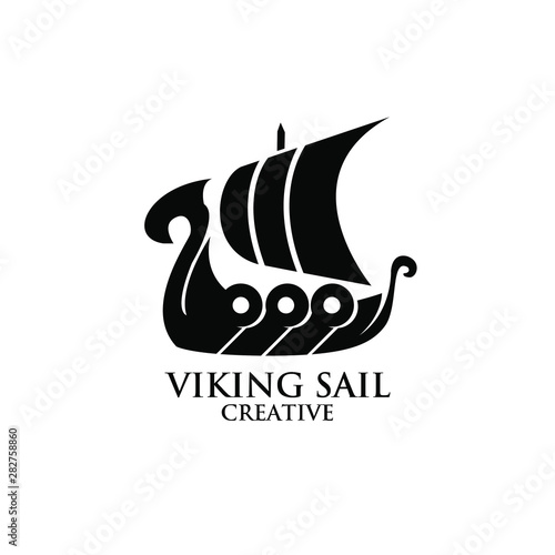 viking boat ship black logo icon design vector illustration