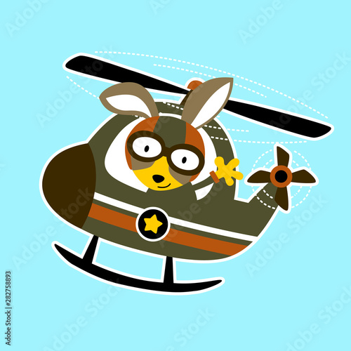 vector cartoon of cute fox the funny military helicopter pilot