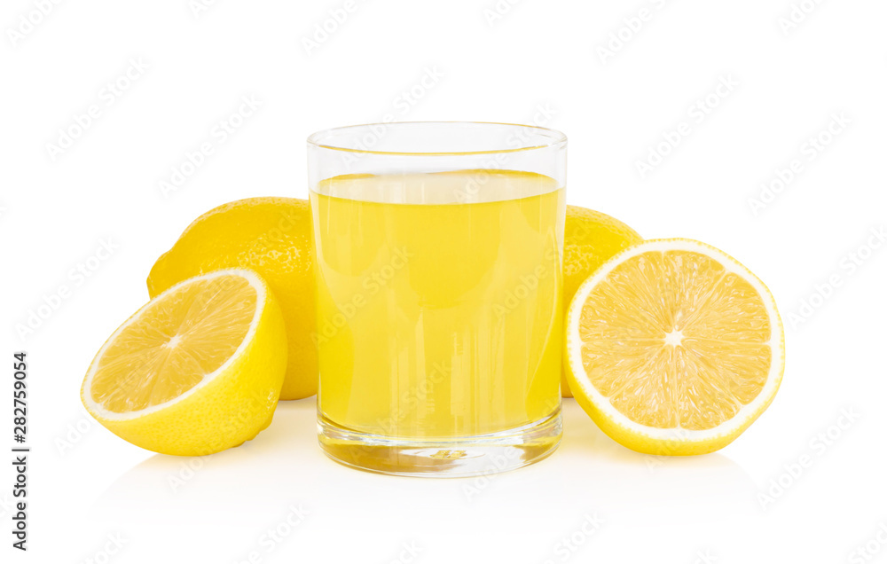 Closeup glass of lemon juice drink isolated on white background, food heathy concept Closeup glass of lemon juice drink isolated on white background, food heathy concept