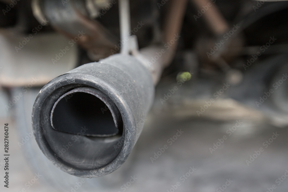 Old exhaust truck on blurred background