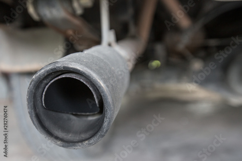 Old exhaust truck on blurred background