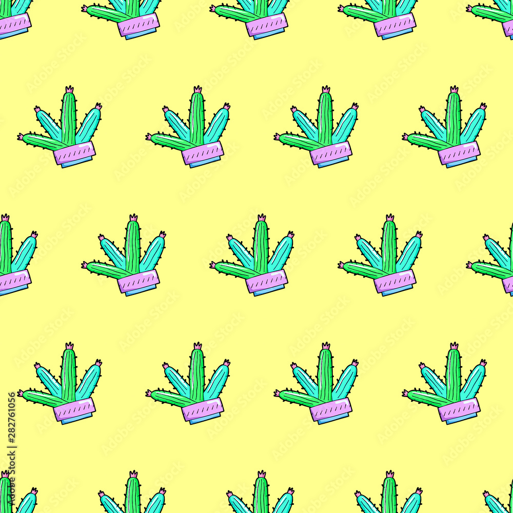 Fototapeta premium Seamless pattern. Nice Cactus background. Use for t-shirt, greeting cards, wrapping paper, posters, fabric print.