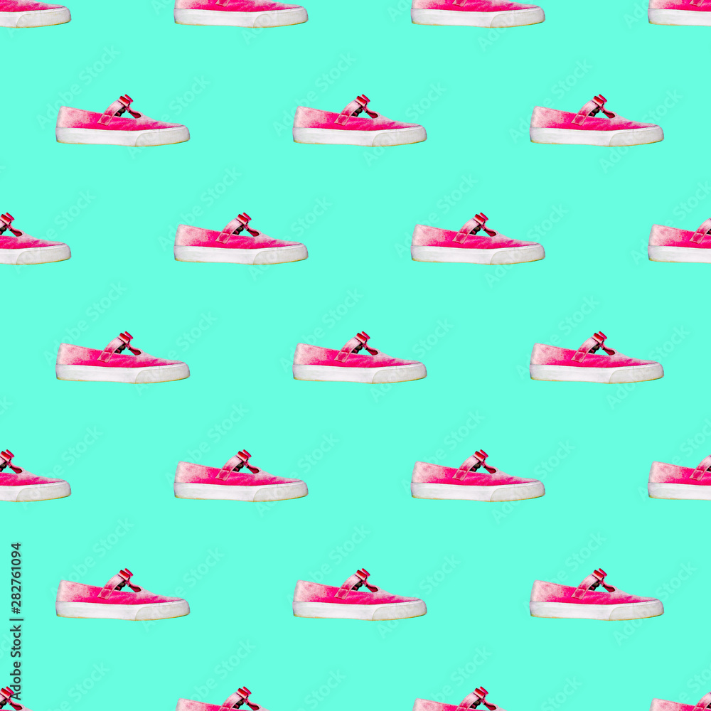 Seamless pattern. Pink Lady shoes. Use for t-shirt, greeting cards, wrapping paper, posters, fabric print. Seamless pattern. Pink Lady shoes. Use for t-shirt, greeting cards, wrapping paper, posters, fabric print.