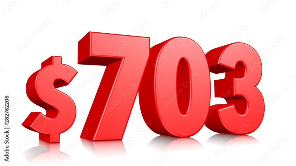 703$ Seven hundred three price symbol. red text number 3d render with dollar sign on white background 703$ Seven hundred three price symbol. red text number 3d render with dollar sign on white background