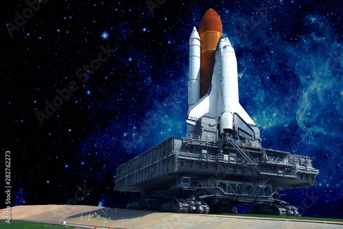 Photography The launch pad of the spaceship, against the background of the beautiful star sky