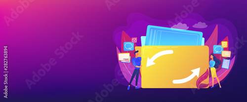 Delegating duties and responsibilities to colleagues. Job sharing, alternative work schedule, collaborative employment, division of a job concept. Header or footer banner template with copy space.