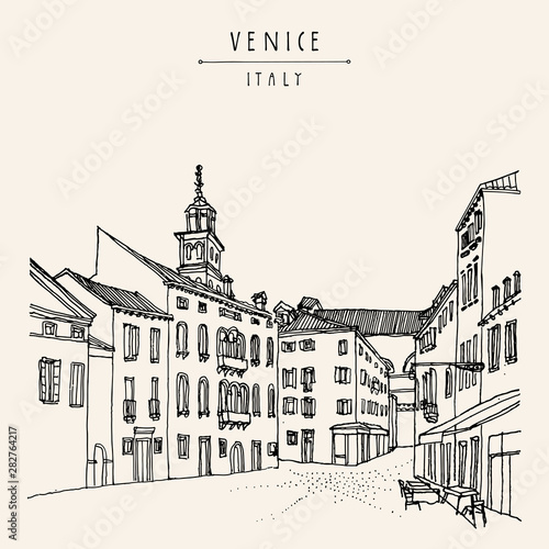 Venice Italy Europe vintage artistic hand drawn postcard in vect