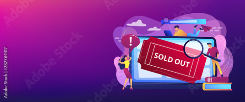 Popular show, best concerts and music festivals searching. Online booking system. Sold-out event, sold-out crowd, no tickets available concept. Header or footer banner template with copy space.