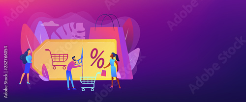 Customer attraction marketing. Shopping sale. Rewards scheme. Markdown program, promotional discount program, lowest price guarantee concept. Header or footer banner template with copy space. photo