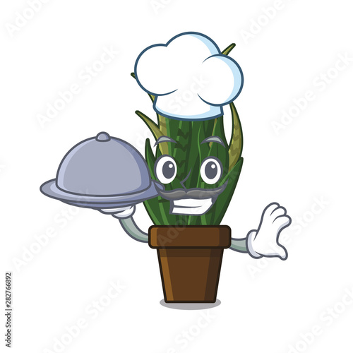 Chef with food snake plant with the character shape