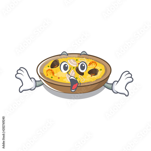 Surprised spanish paella dishes in cartoon shape