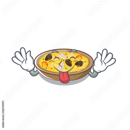 Tongue out spanish paella isolated in the character