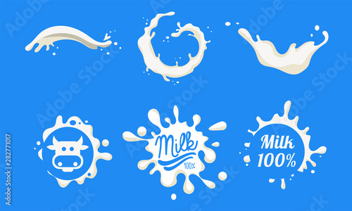 Natural Milk Logo Templates Set, Organic Dairy Product Labels, Badges Vector Illustration