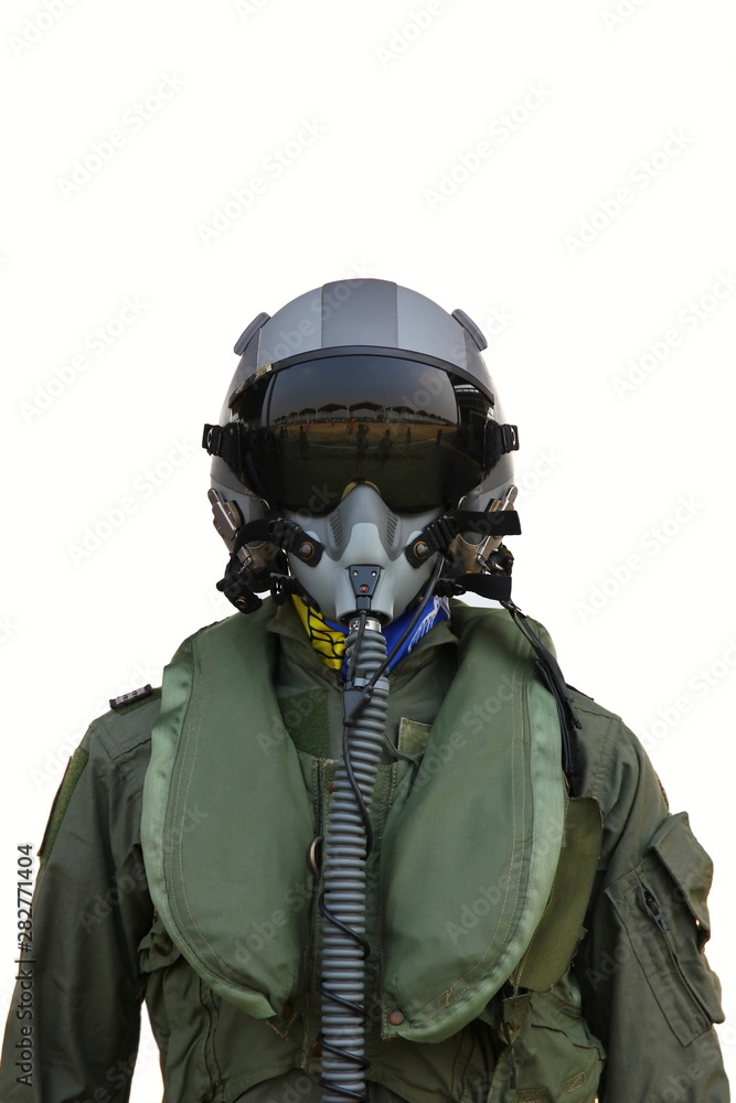 fighter pilot helmet and suit isolate on white background