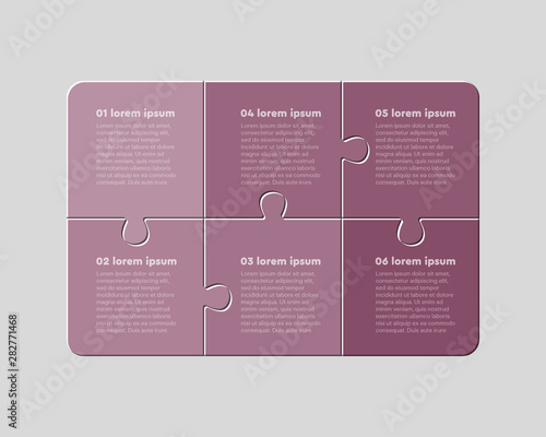 Six jigsaw puzzle template process with text space