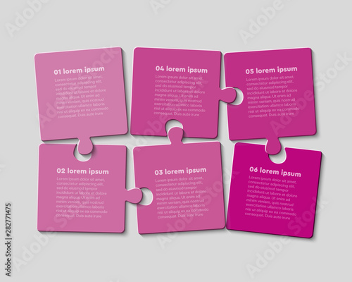 Six jigsaw puzzle template process with text space
