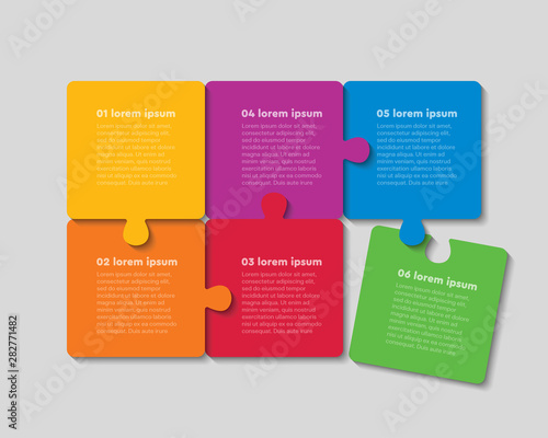 Six jigsaw puzzle template process with text space