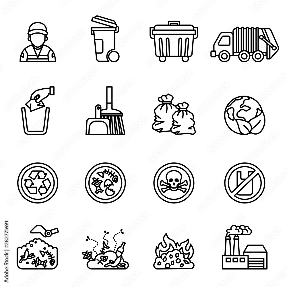 Naklejka premium garbage; waste icon set on white background. Line Style stock vector.