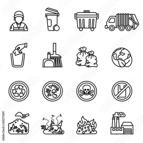 garbage; waste icon set on white background. Line Style stock vector.