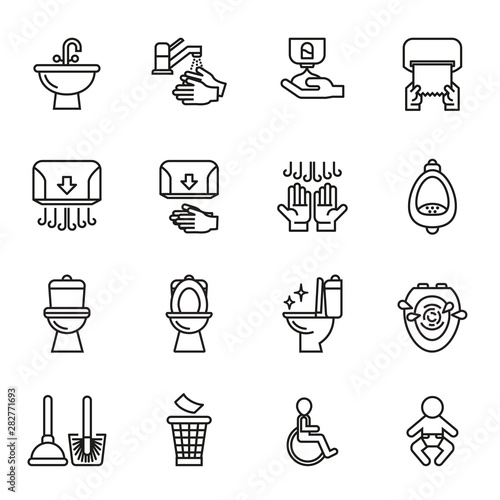 Toilet Public Sign Symbol Icon set with white background. Line style stock vector.