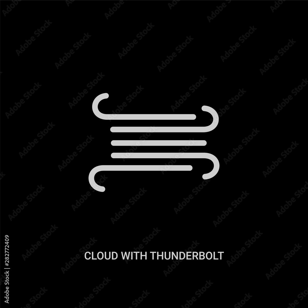 white cloud with thunderbolt vector icon on black background. modern flat cloud with thunderbolt from weather concept vector sign symbol can be use for web, mobile and logo. white cloud with thunderbolt vector icon on black background. modern flat cloud with thunderbolt from weather concept vector sign symbol can be use for web, mobile and logo.