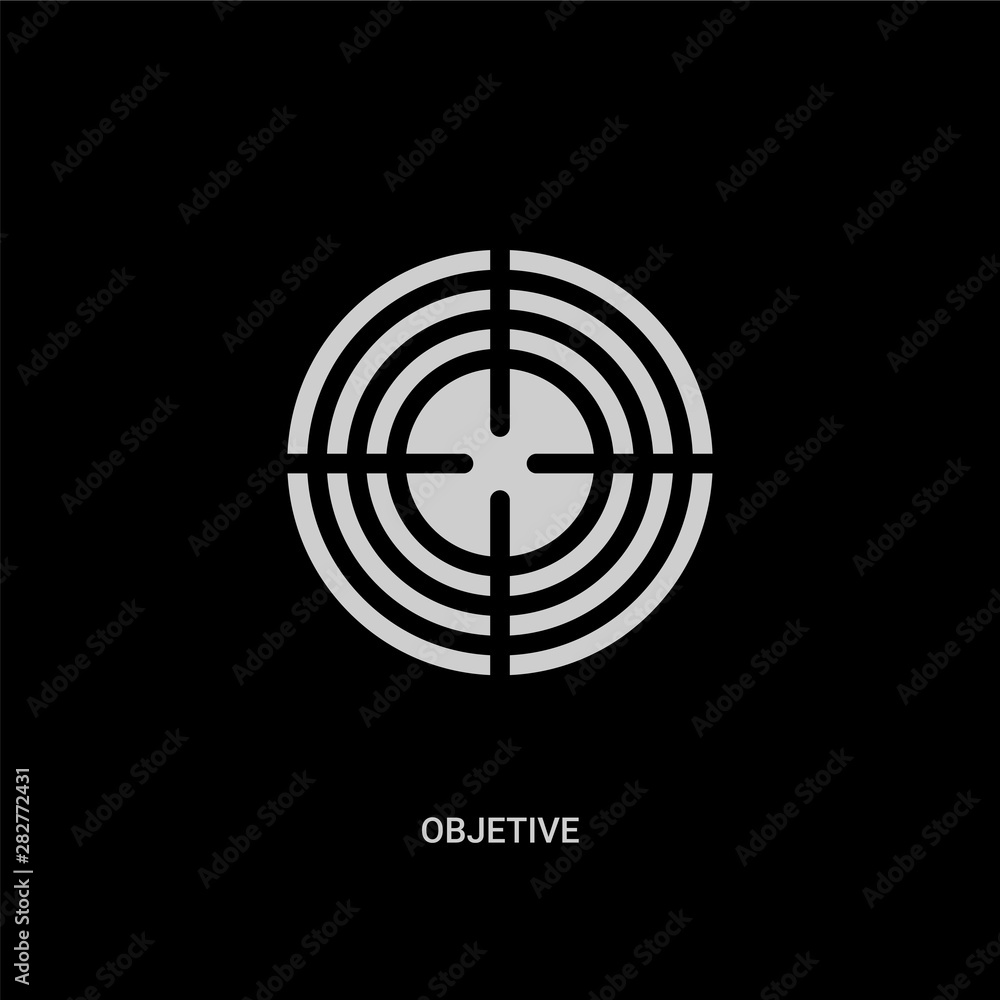 white objetive vector icon on black background. modern flat objetive from weapons concept vector sign symbol can be use for web, mobile and logo. white objetive vector icon on black background. modern flat objetive from weapons concept vector sign symbol can be use for web, mobile and logo.