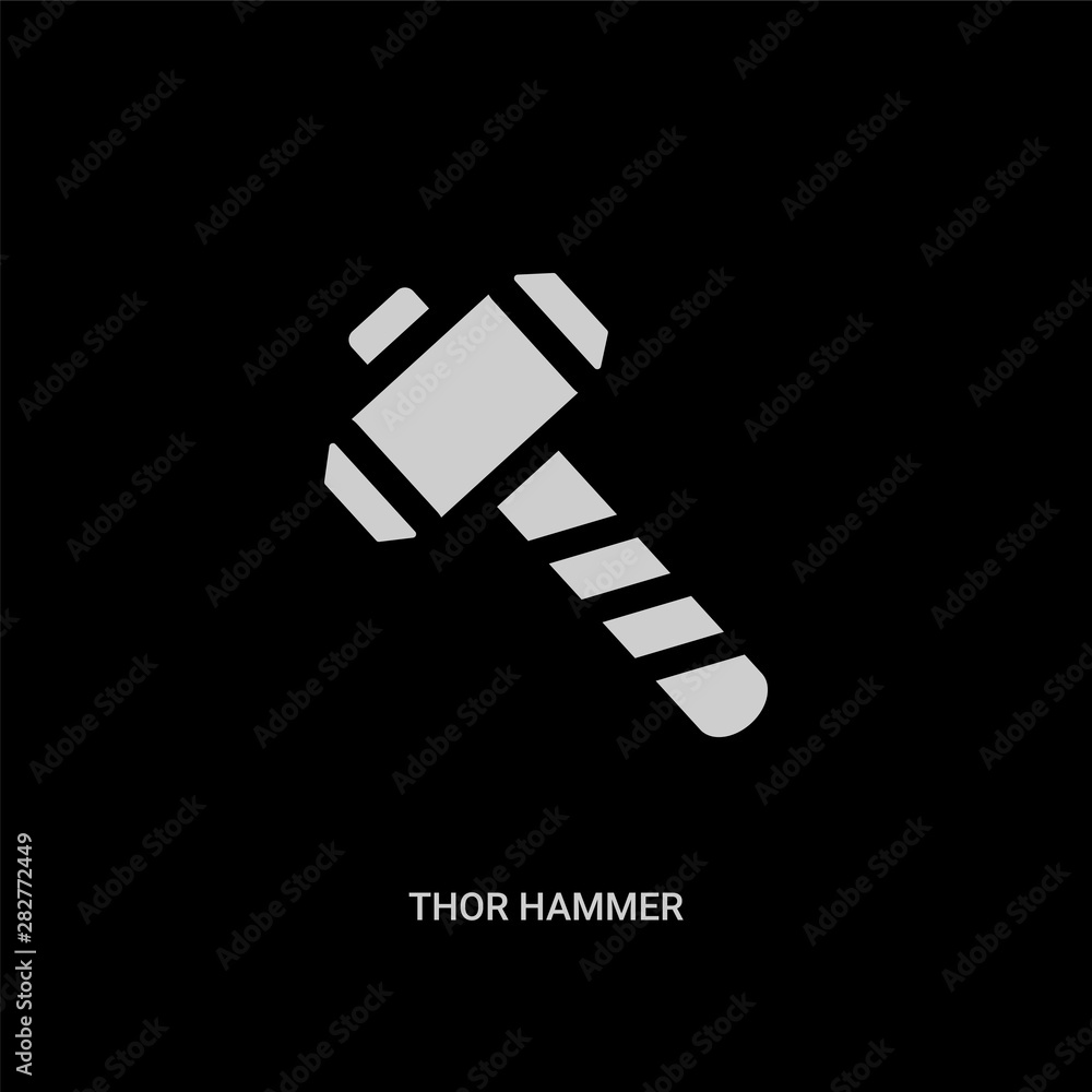 white thor hammer vector icon on black background. modern flat thor ...