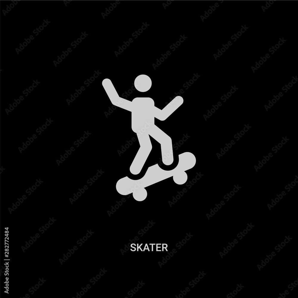 white skater vector icon on black background. modern flat skater from user concept vector sign symbol can be use for web, mobile and logo. white skater vector icon on black background. modern flat skater from user concept vector sign symbol can be use for web, mobile and logo.