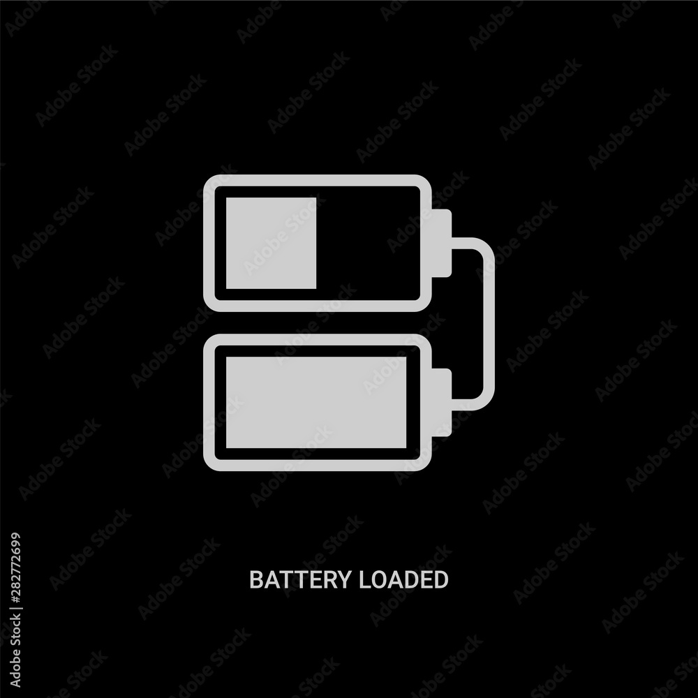 white battery loaded vector icon on black background. modern flat battery loaded from ui concept vector sign symbol can be use for web, mobile and logo. white battery loaded vector icon on black background. modern flat battery loaded from ui concept vector sign symbol can be use for web, mobile and logo.